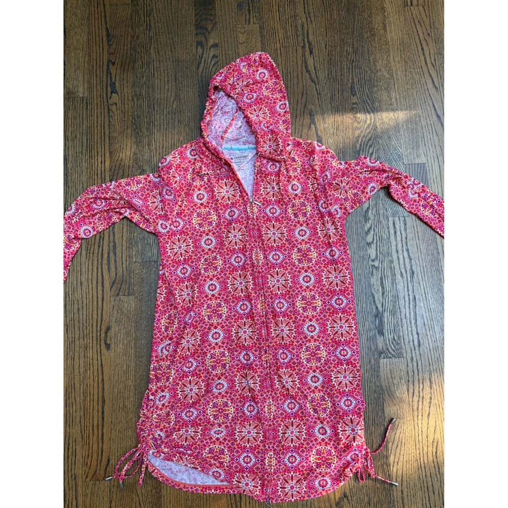 Coolibar Wailea Swim Cover-Up Women M Pink Orange UPF 50+ Full Zip Hooded